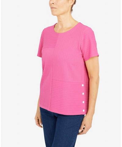 Petite Classics Spliced Ottoman Texture Knit Short Sleeve Top Carnation $25.80 Tops