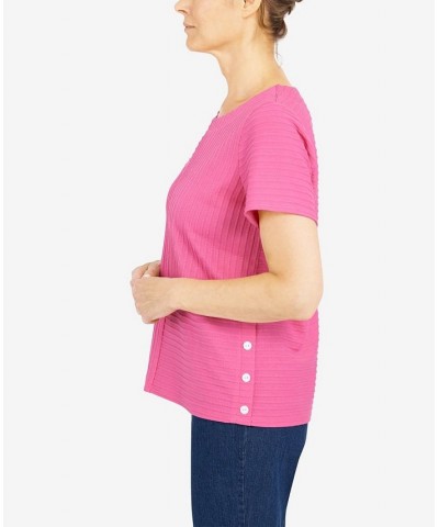 Petite Classics Spliced Ottoman Texture Knit Short Sleeve Top Carnation $25.80 Tops