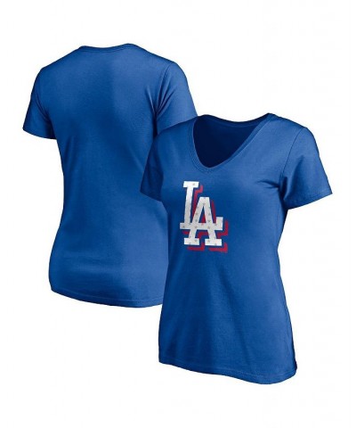 Women's Branded Royal Los Angeles Dodgers Red White and Team V-Neck T-shirt Royal $16.40 Tops