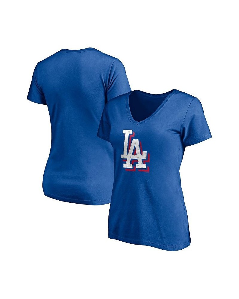 Women's Branded Royal Los Angeles Dodgers Red White and Team V-Neck T-shirt Royal $16.40 Tops