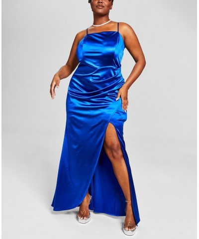 Trendy Plus Size Satin Sleeveless Gown Cobalt $40.94 Dresses