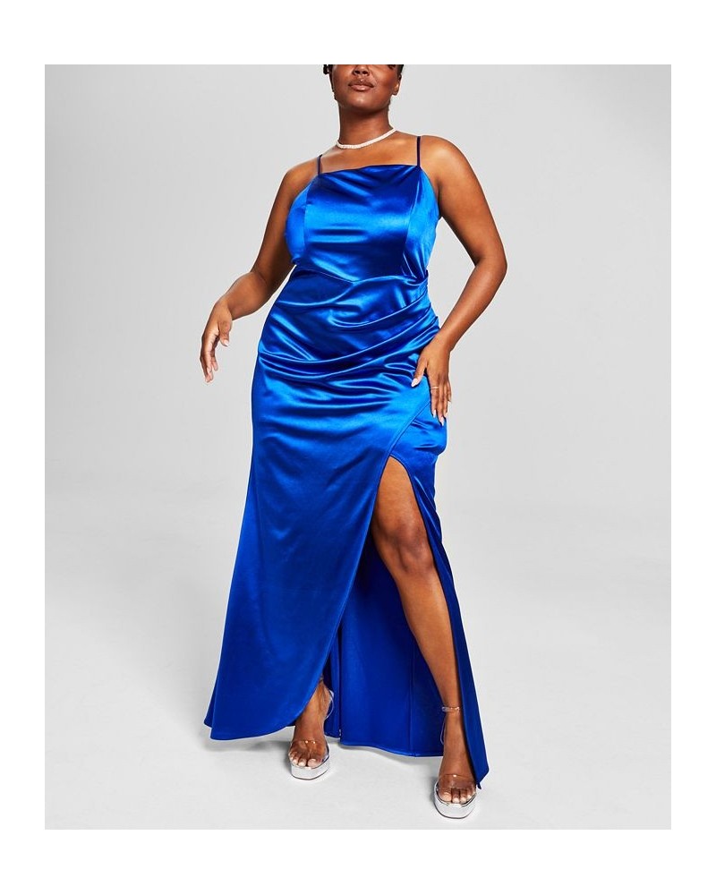 Trendy Plus Size Satin Sleeveless Gown Cobalt $40.94 Dresses