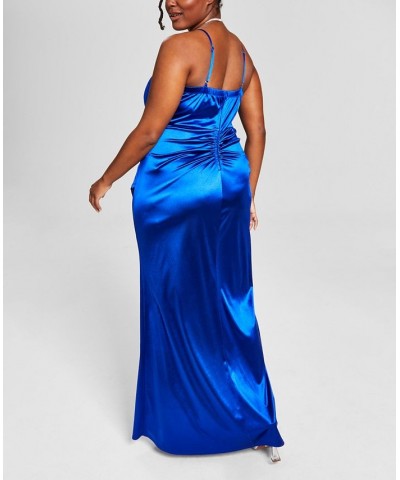 Trendy Plus Size Satin Sleeveless Gown Cobalt $40.94 Dresses