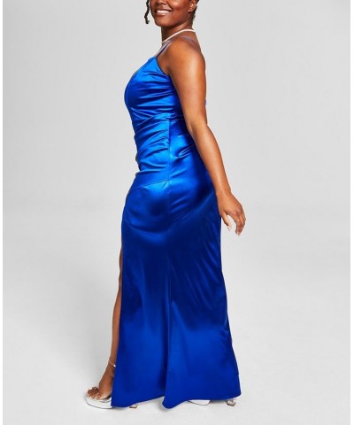 Trendy Plus Size Satin Sleeveless Gown Cobalt $40.94 Dresses