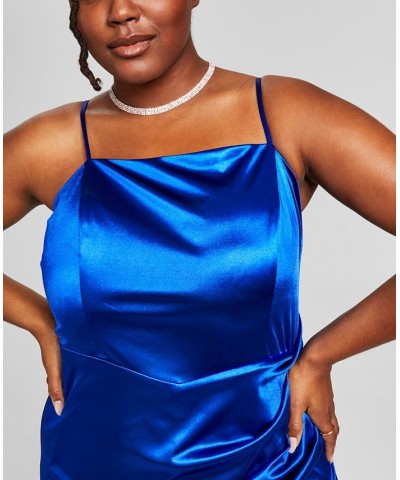 Trendy Plus Size Satin Sleeveless Gown Cobalt $40.94 Dresses