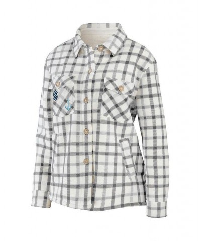 Women's Oatmeal Seattle Kraken Plaid Button-Up Shirt Jacket Oatmeal $37.80 Jackets