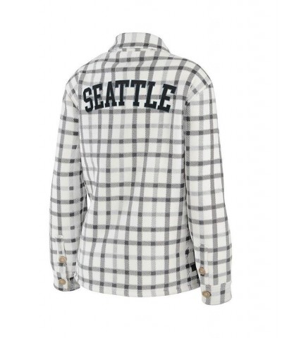 Women's Oatmeal Seattle Kraken Plaid Button-Up Shirt Jacket Oatmeal $37.80 Jackets