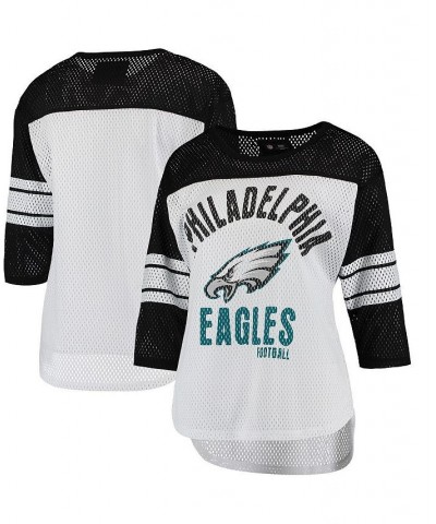 Women's White Black Philadelphia Eagles First Team Three-Quarter Sleeve Mesh T-shirt White, Black $22.00 Tops