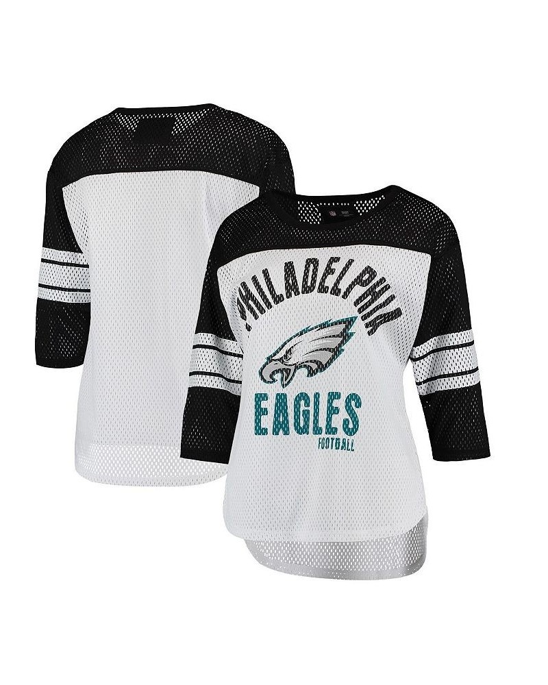 Women's White Black Philadelphia Eagles First Team Three-Quarter Sleeve Mesh T-shirt White, Black $22.00 Tops