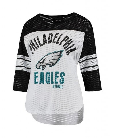 Women's White Black Philadelphia Eagles First Team Three-Quarter Sleeve Mesh T-shirt White, Black $22.00 Tops