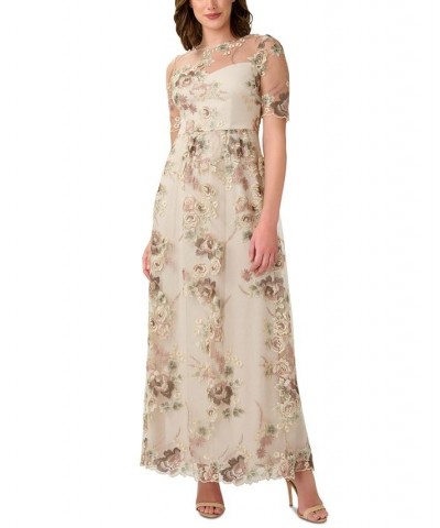 Women's Floral-Embroidered Gown Mink Multi $115.60 Dresses