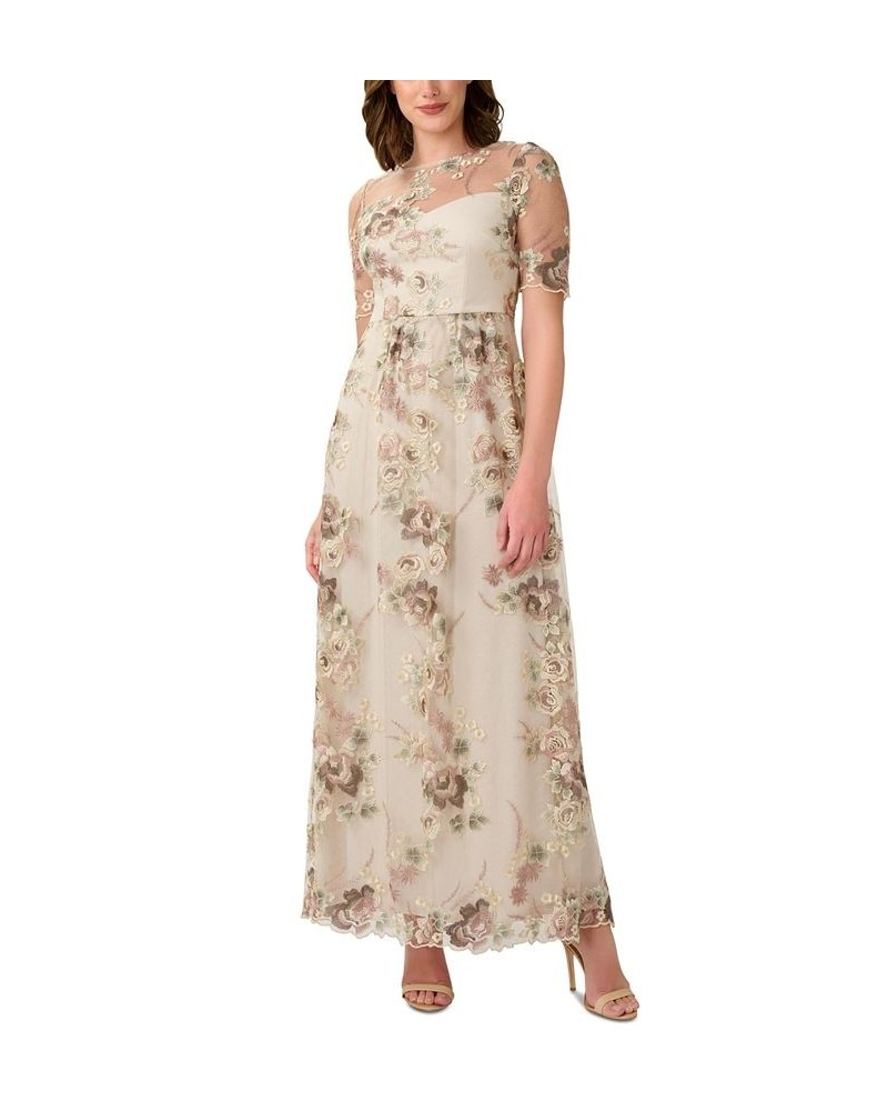 Women's Floral-Embroidered Gown Mink Multi $115.60 Dresses