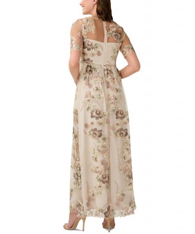 Women's Floral-Embroidered Gown Mink Multi $115.60 Dresses