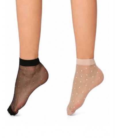 Women's Sheer Dot No Show Socks Nude Black $11.70 Socks