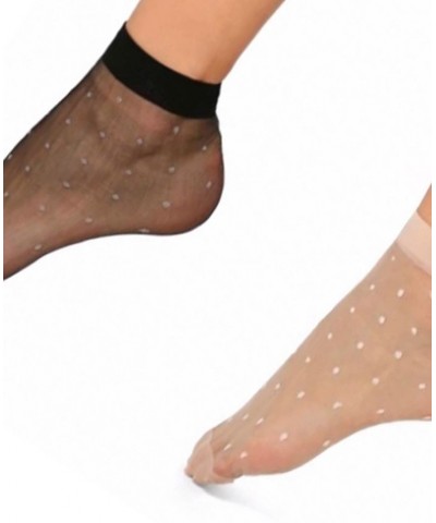 Women's Sheer Dot No Show Socks Nude Black $11.70 Socks