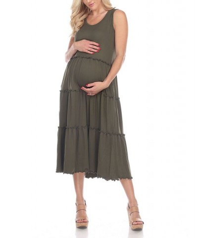 Women's Maternity Scoop Neck Tiered Midi Dress Green $32.64 Dresses