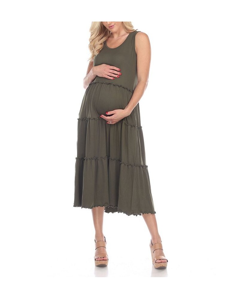 Women's Maternity Scoop Neck Tiered Midi Dress Green $32.64 Dresses