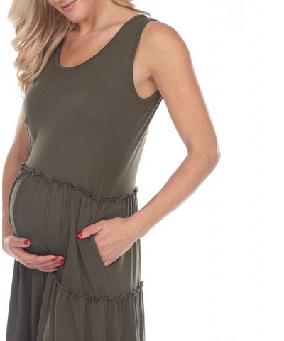 Women's Maternity Scoop Neck Tiered Midi Dress Green $32.64 Dresses