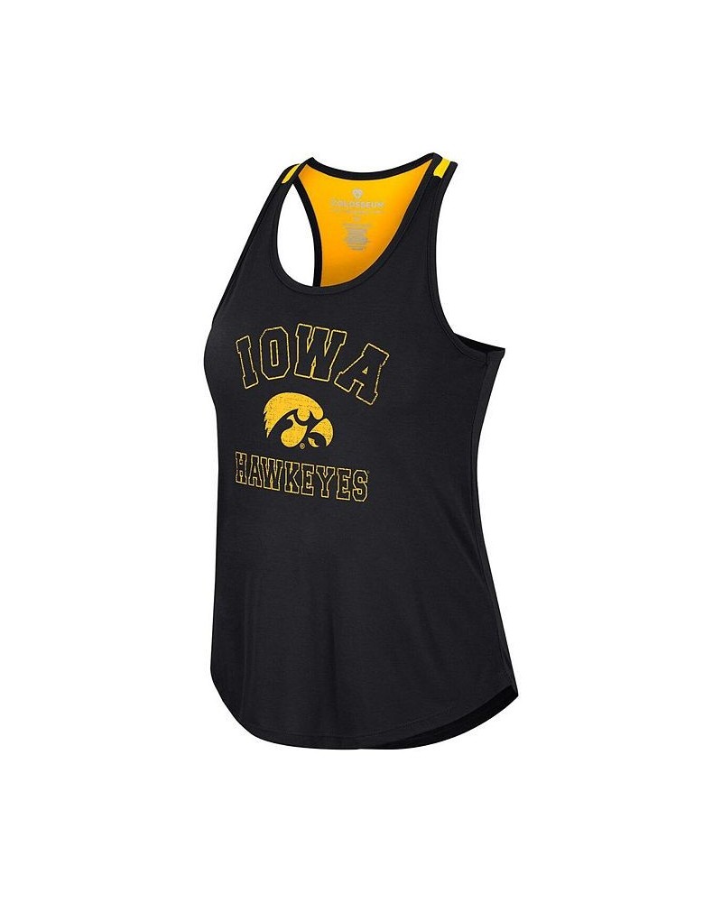 Women's Black Iowa Hawkeyes 10 Days Racerback Scoop Neck Tank Top Black $15.58 Tops