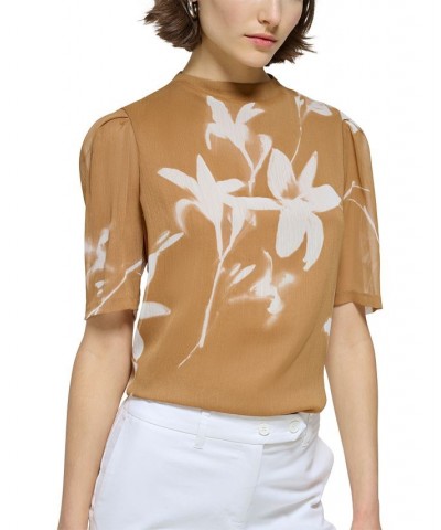 Women's Elbow-Sleeve Floral-Print Blouse Luggage Multi $43.45 Tops