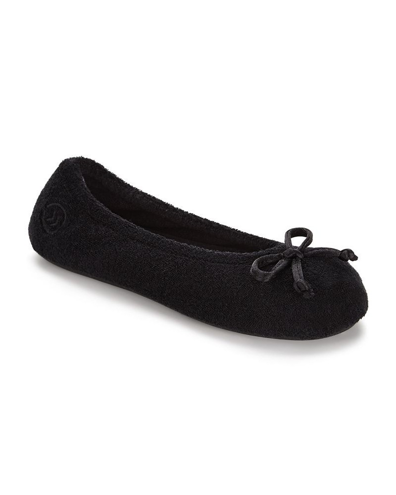 Women's Signature Terry Ballerina Slippers Black $11.66 Shoes