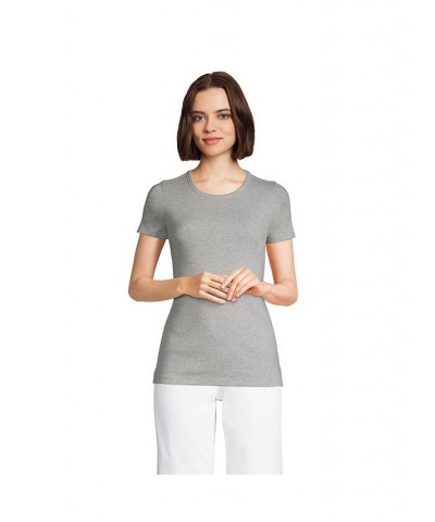 Women's Petite Cotton Rib Short Sleeve Crewneck T-shirt Light blue radiance $17.61 Tops