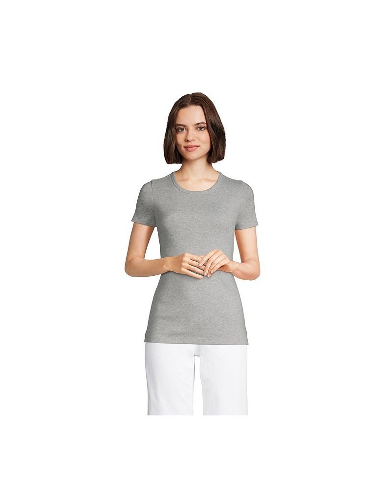 Women's Petite Cotton Rib Short Sleeve Crewneck T-shirt Light blue radiance $17.61 Tops