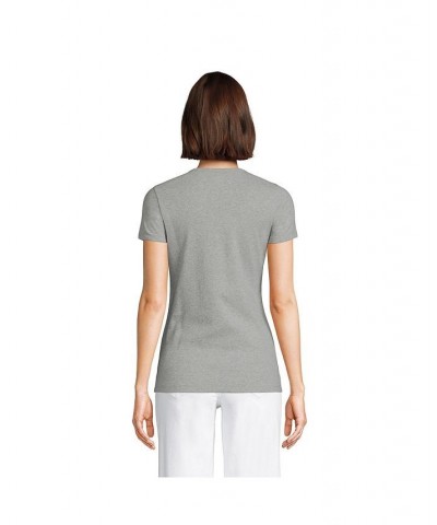 Women's Petite Cotton Rib Short Sleeve Crewneck T-shirt Light blue radiance $17.61 Tops