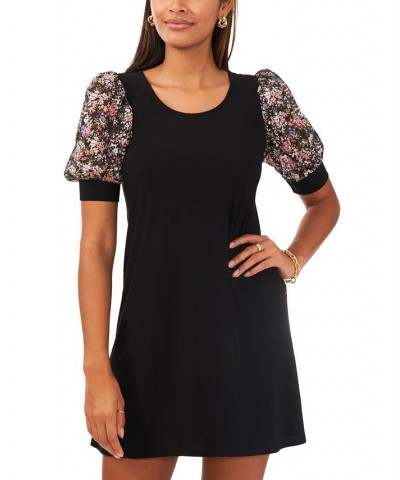 Petite Printed Puff-Sleeve Jersey-Knit Shift Dress Black Multi $43.45 Dresses