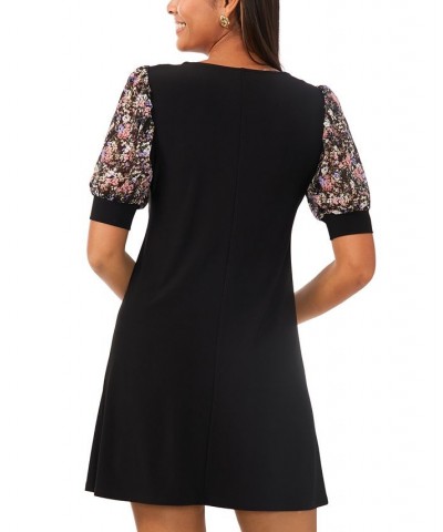 Petite Printed Puff-Sleeve Jersey-Knit Shift Dress Black Multi $43.45 Dresses