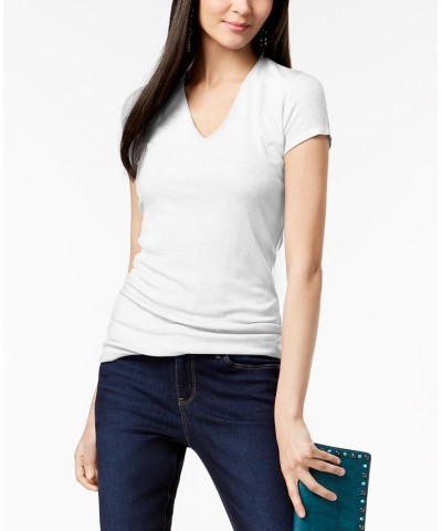 Women's Ribbed V-Neck Top White $11.40 Tops