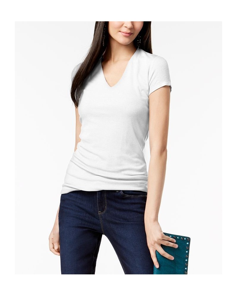 Women's Ribbed V-Neck Top White $11.40 Tops