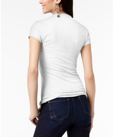 Women's Ribbed V-Neck Top White $11.40 Tops