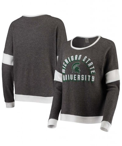 Women's Gray White Michigan State Spartans Worth The Hype Color-Blocked Tri-Blend Long Sleeve T-shirt Gray $25.80 Tops