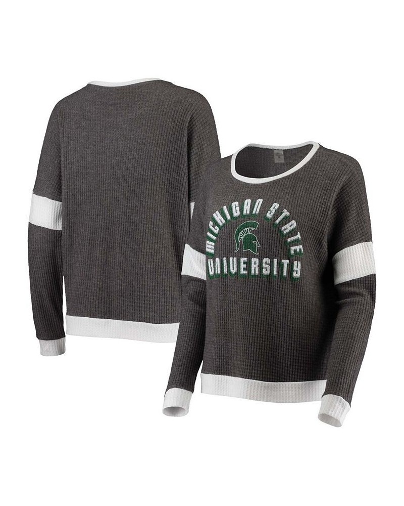 Women's Gray White Michigan State Spartans Worth The Hype Color-Blocked Tri-Blend Long Sleeve T-shirt Gray $25.80 Tops