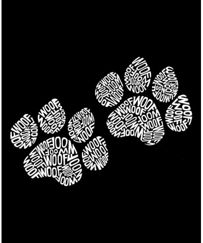 Women's Word Art Crewneck Woof Paw Prints Sweatshirt Black $25.49 Sweatshirts