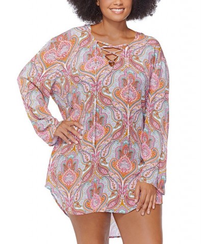 Plus Size Paisley-Print Silk Road Hooded Lace-Up Swim Cover-Up Multi $43.12 Swimsuits