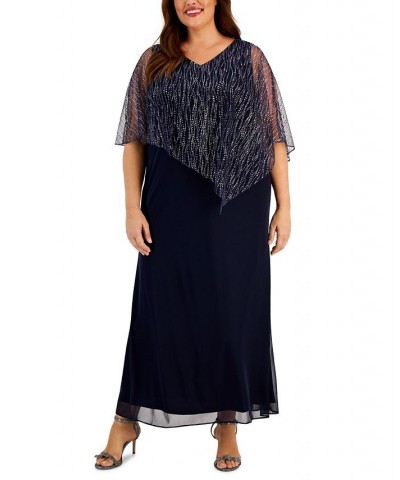 Plus Size Asymmetric Overlay A-Line Dress Navy $66.78 Dresses