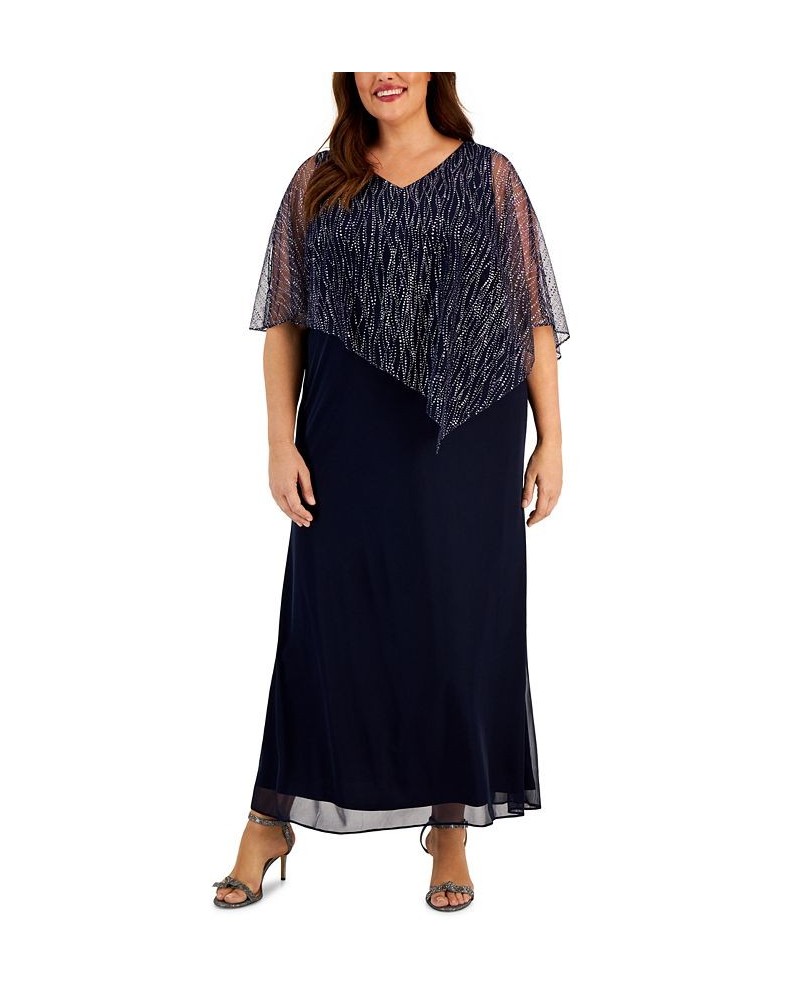 Plus Size Asymmetric Overlay A-Line Dress Navy $66.78 Dresses