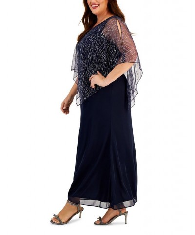 Plus Size Asymmetric Overlay A-Line Dress Navy $66.78 Dresses