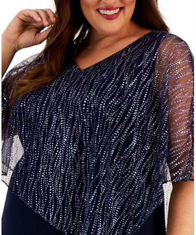 Plus Size Asymmetric Overlay A-Line Dress Navy $66.78 Dresses