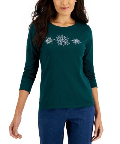 Women's Long-Sleeve Holiday Top Deep Black Stocking $10.07 Tops