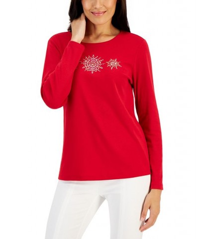 Women's Long-Sleeve Holiday Top Deep Black Stocking $10.07 Tops