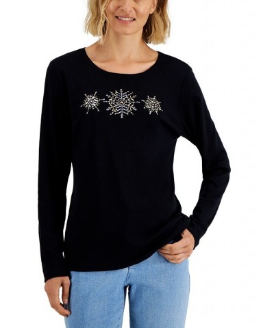 Women's Long-Sleeve Holiday Top Deep Black Stocking $10.07 Tops