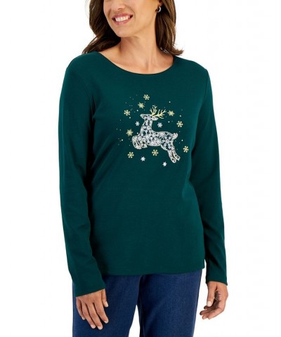 Women's Long-Sleeve Holiday Top Deep Black Stocking $10.07 Tops