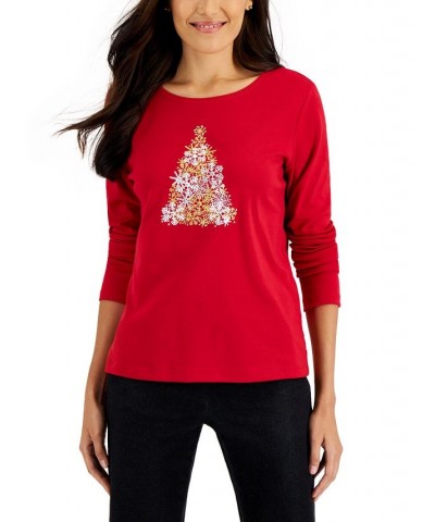 Women's Long-Sleeve Holiday Top Deep Black Stocking $10.07 Tops