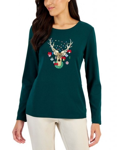 Women's Long-Sleeve Holiday Top Deep Black Stocking $10.07 Tops