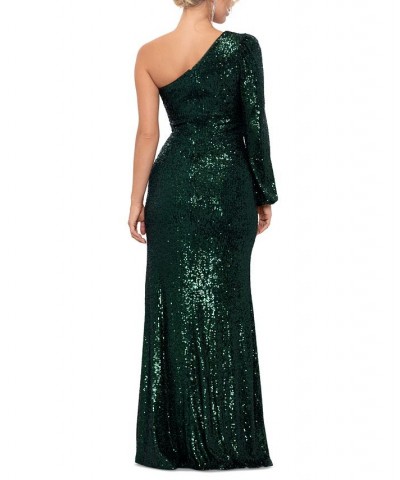 Sequined One-Shoulder Gown Green $115.60 Dresses