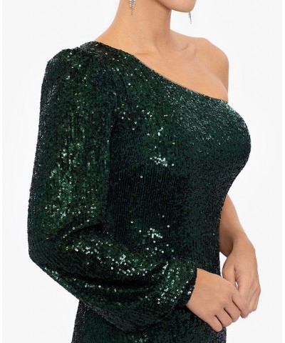 Sequined One-Shoulder Gown Green $115.60 Dresses