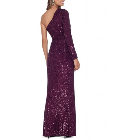 Sequined One-Shoulder Gown Green $115.60 Dresses